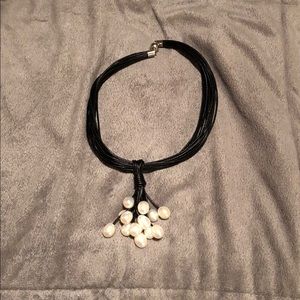Black leather necklace with fresh water pearls